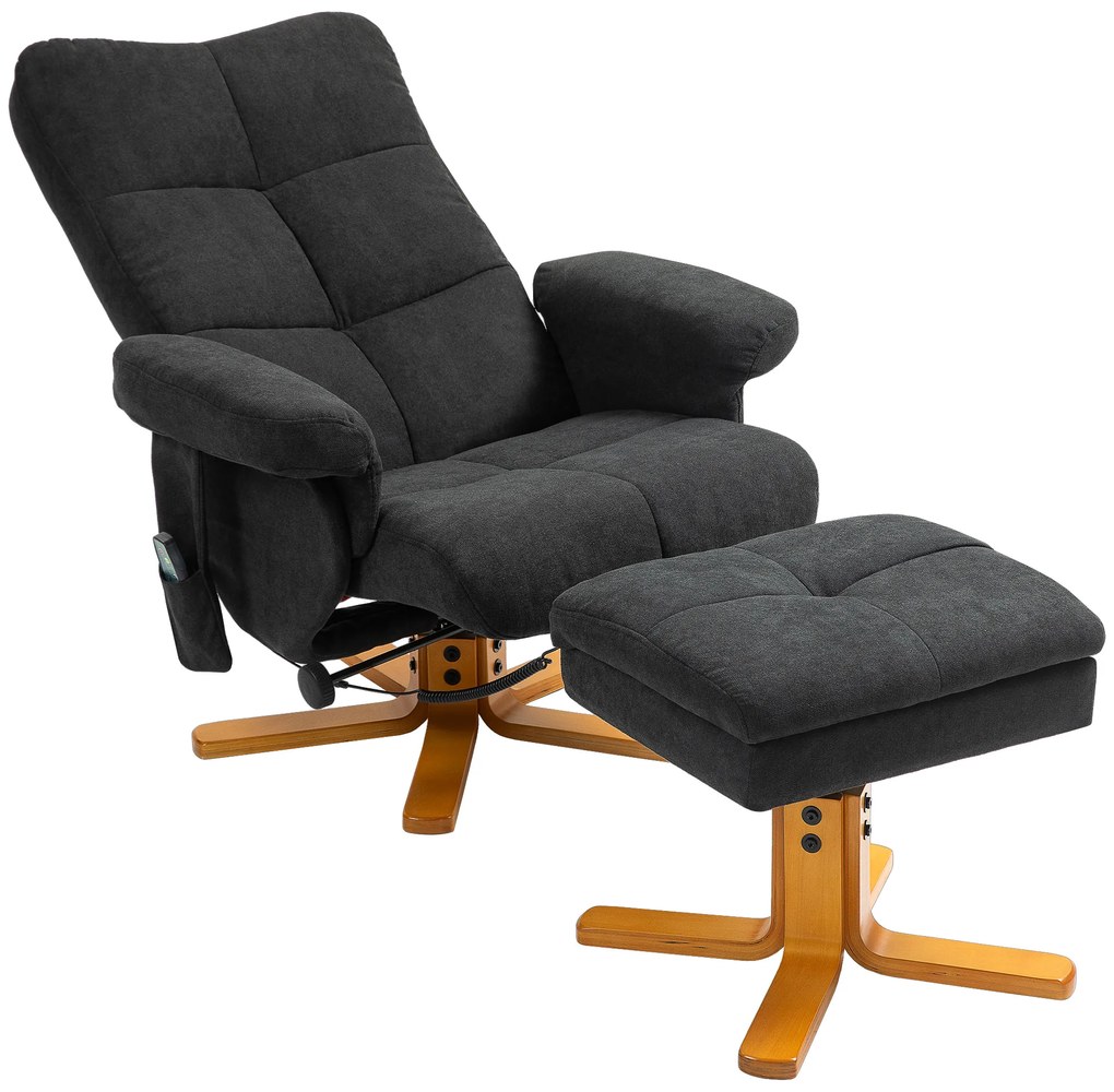 HOMCOM Fotoliu de Masaj cu Functie de Intindere si Taburet, Inclinare 145°, Poliester, 80 x 86 x 99 cm, Negru | Aosom Romania