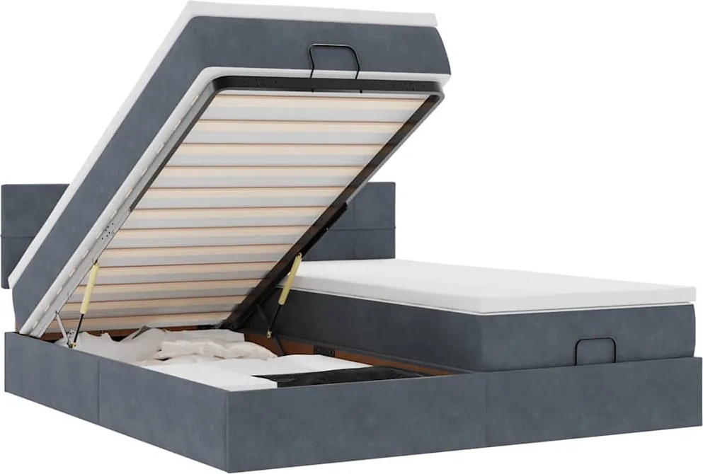 vidaXL Cadru de pat otoman cu saltele Gri închis 160x200cm catifea