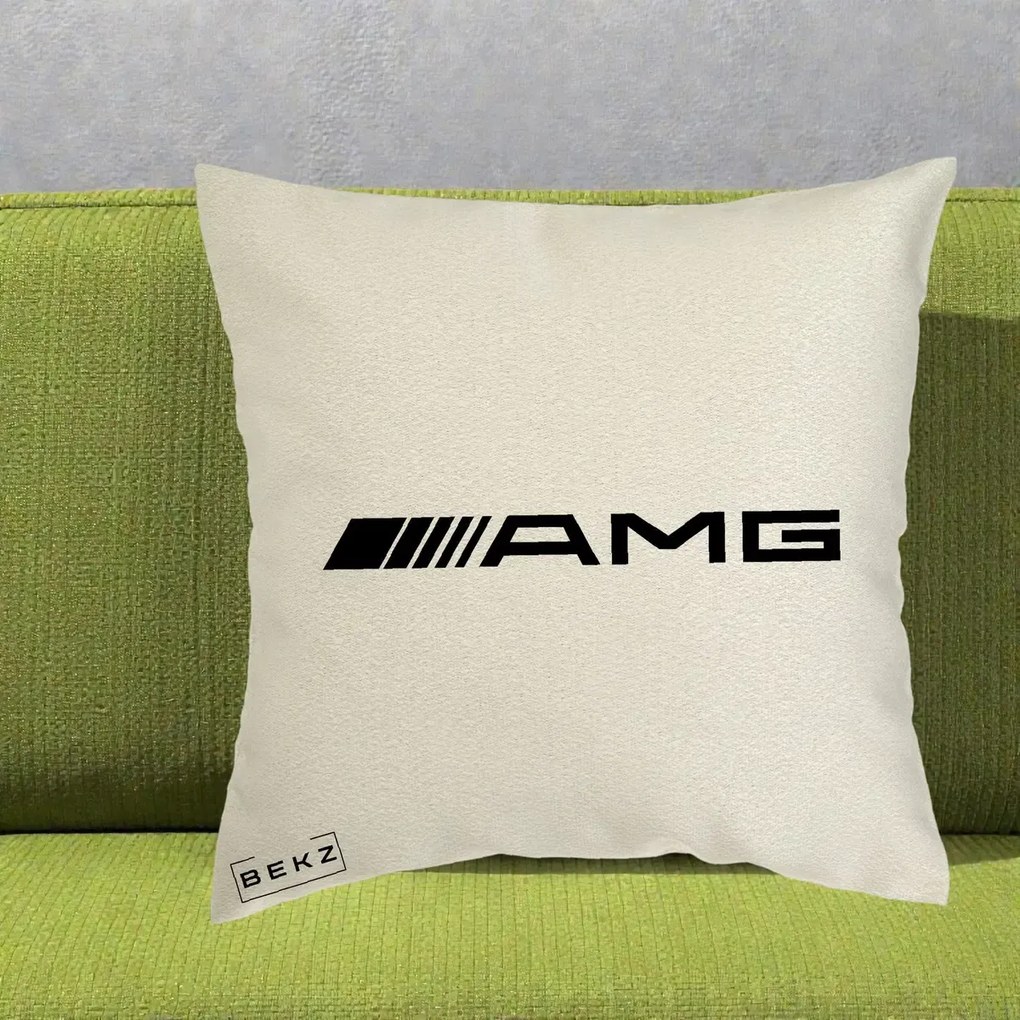 Perna Personalizata cu emblema Mercedes-AMG, 40x40 cm, Ecru, Husa Detasabila, Perna Inclusa, BEKZ®