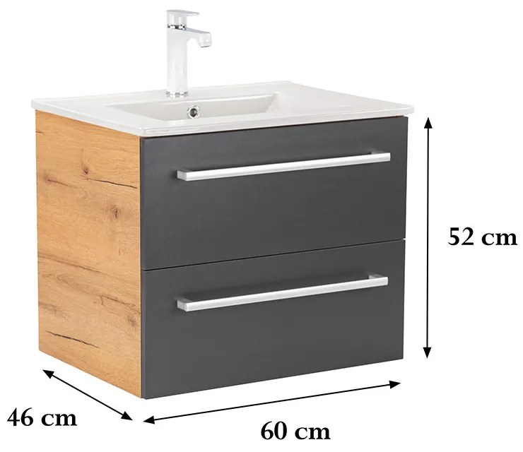 Dulap inferior Vario Clam 60 cu lavoar stejar-antracit