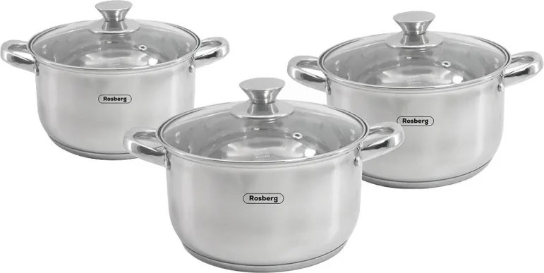 Set oale Rosberg R51210L6B, 6 piese, 2.5/3.4/4.5 L, Inductie, Inox