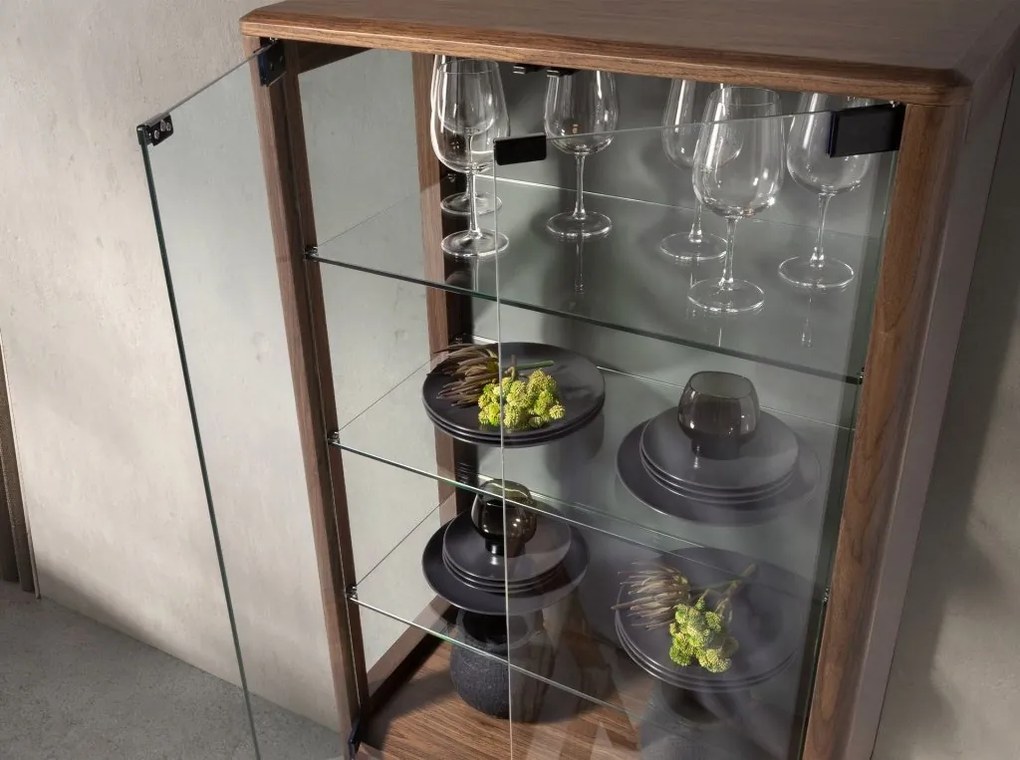 Vitrina design LUX cu iluminat Glass and Walnut