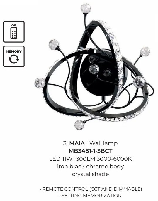 Aplica de perete LED CCT si telecomanda Maia