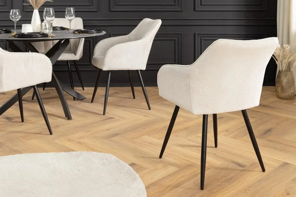 Set de 2 scaune pivotante, Metal Negru, Chenille Sampanie, AVIGNON A-46470 VC