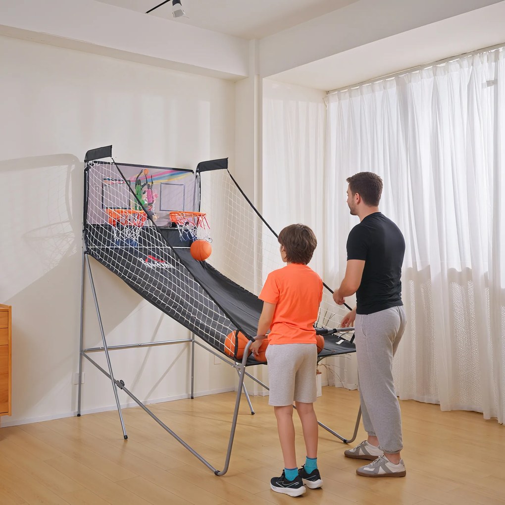 HOMCOM Coș de Baschet cu Panou LED, Pompă, 2 Coșuri, 4 Mingi și 8 Moduri de Joc, 205x110x205 cm, Negru | Aosom Romania