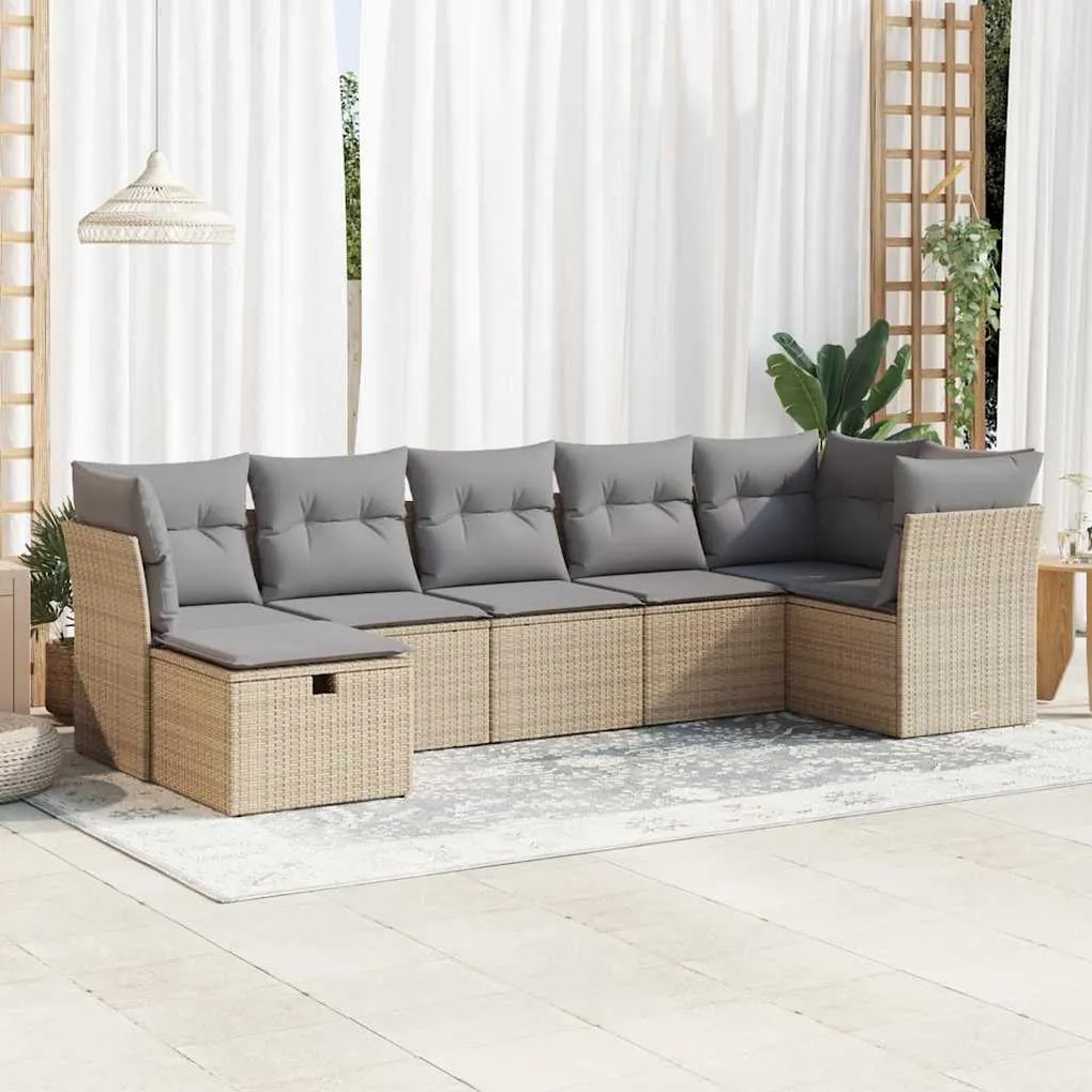 vidaXL Set canapele de grădină, 7 piese, cu perne, bej, poliratan