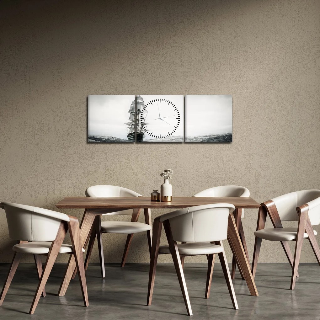 Tablou - O navă care navighează pe ocean (cu ceas) (90x30 cm)