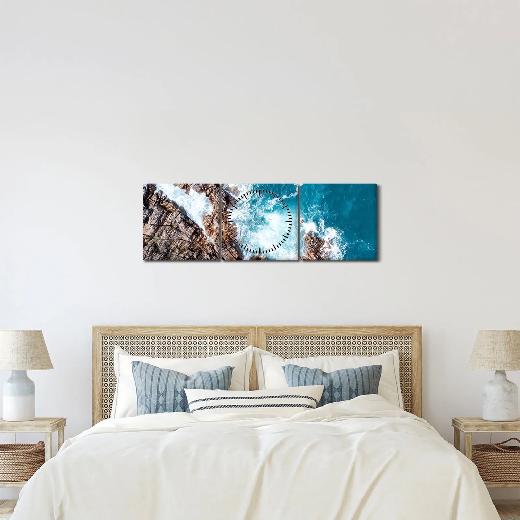 Tablou cu stânci și mare (cu ceas) (90x30 cm)
