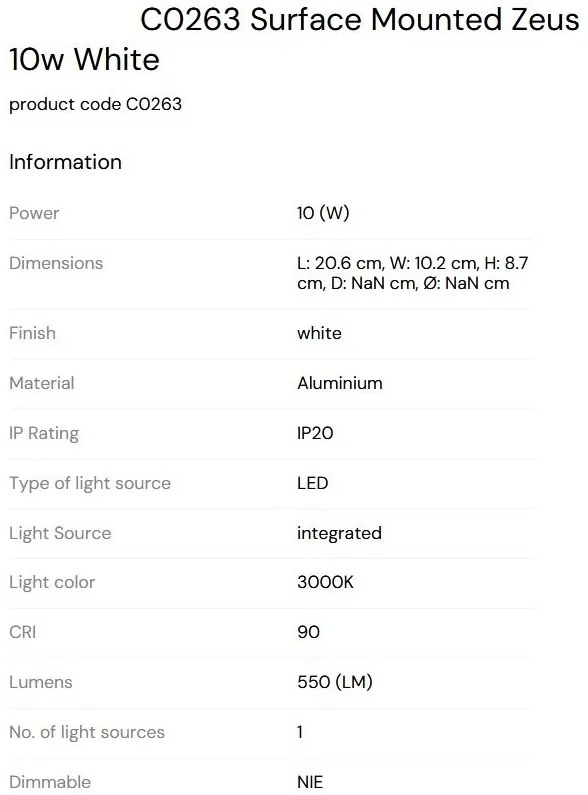 Spot LED Aplicat Directionabil Design Modern, Zeus 10w alb