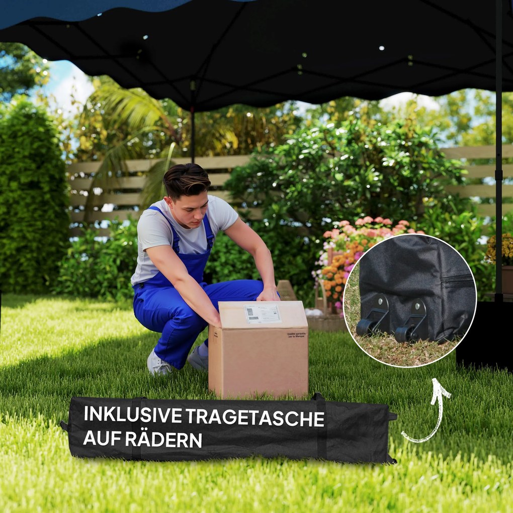 Outsunny Pavilion pliant 3 x 3 m, Cort de grădină reglabil pe înălțime, cu geantă cu role, pentru grădină, terasă, metal, material textil, albastru închis | Aosom Romania