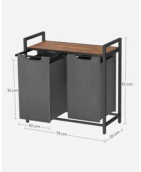 Cos De Rufe Cu 2 Compartimente, Maro Rustic Si Gri, 73 X 33 X 72 Cm