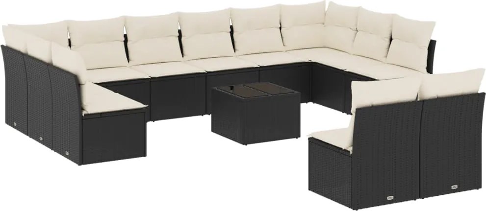 vidaXL Set mobilier de grădină cu perne, 13 piese, negru, poliratan