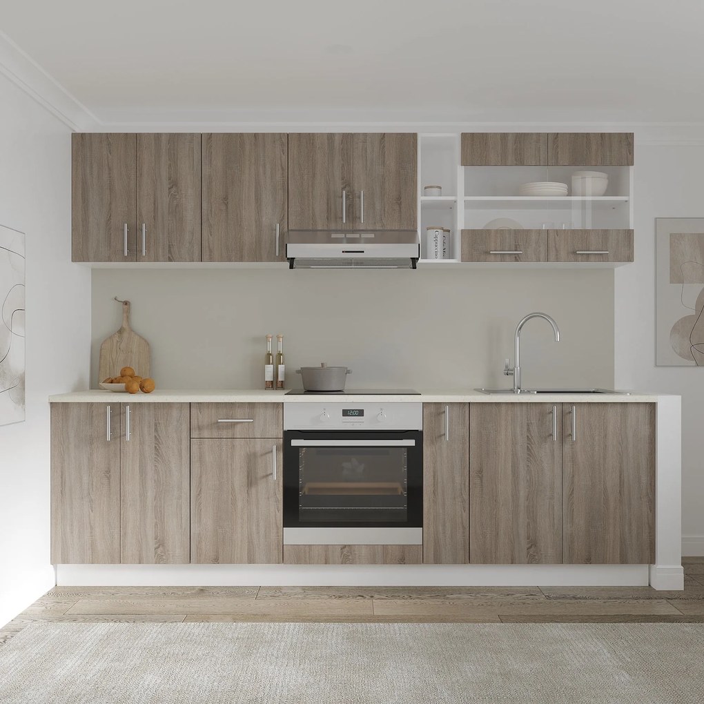 Set haaus V19, Stejar Sonoma Inchis/Alb, Blat Thermo 28 mm, L 260 cm