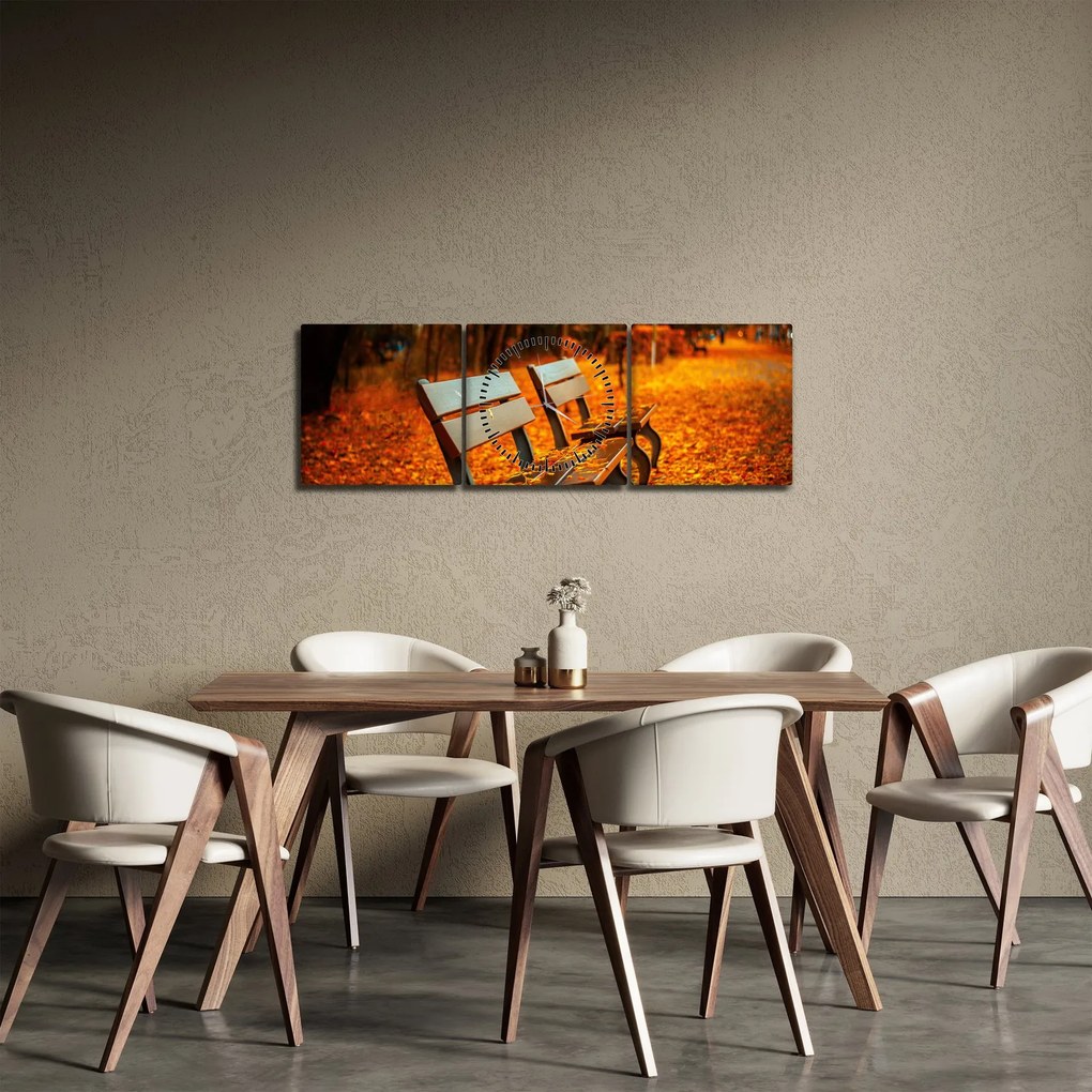 Tablou cu banca toamna (cu ceas) (90x30 cm)