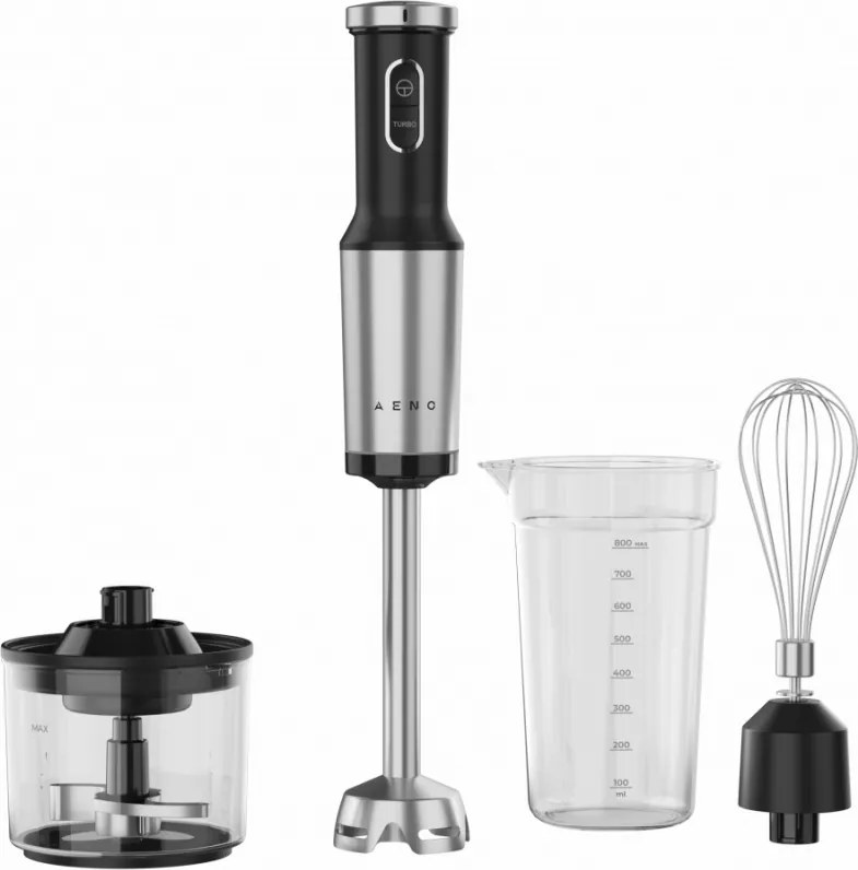 Blender, tocător și mixer 3 în 1 AENO AHB0004B, 1200 W, 0,5 l, 18 viteze, funcție Turbo, motor DC, negru/inoxidabil