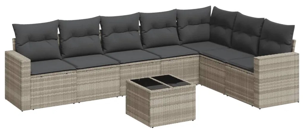 3251399 vidaXL Set mobilier de grădină cu perne, 8 piese gri deschis poliratan