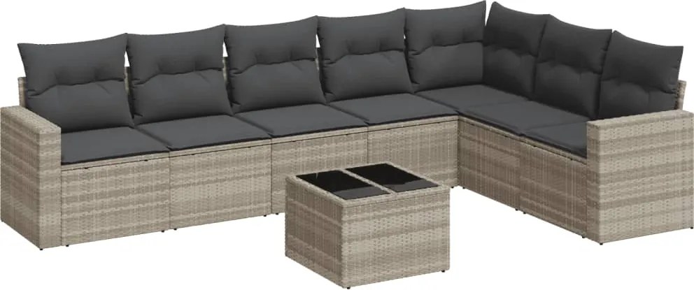 vidaXL Set mobilier de grădină cu perne, 8 piese gri deschis poliratan