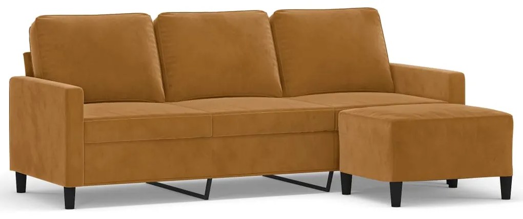 3153400 vidaXL Canapea cu 3 locuri și taburet, maro, 180 cm, catifea