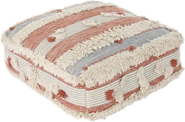 Puf de podea din bumbac țesut manual, 60 x 60 x 25 cm, dungi portocaliu și alb, 6300 gr, „Floor Cushion Stripes"