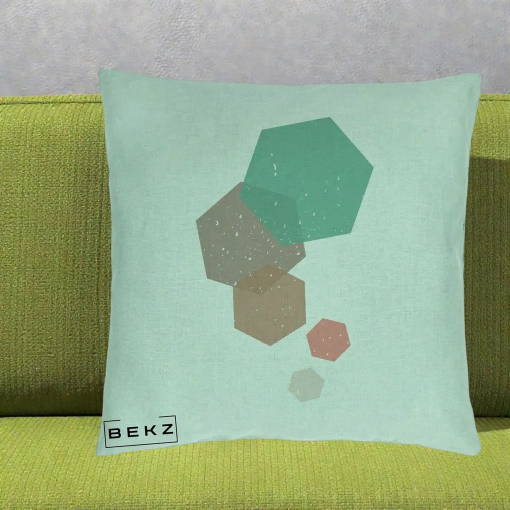 Perna Decorativa Geometric Hexagoane Pastel, 40x40 cm, Verde Menta, Husa Detasabila, Perna Inclusa, BEKZ®