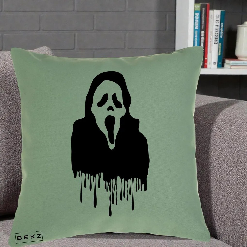 Perna Personalizata Halloween Ghostface Scream Picurand, 40x40 cm, Verde, Husa Detasabila, Perna Inclusa, BEKZ®