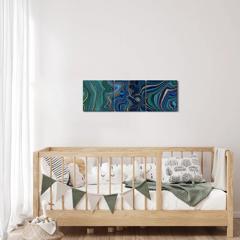 Tablou - Marmură verde- albastru (cu ceas) (90x30 cm)