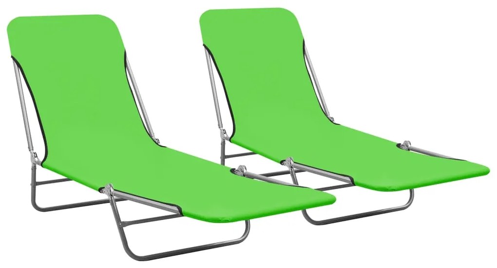 vidaXL Șezlonguri pliabile, 2 buc., verde, oțel &amp; material textil