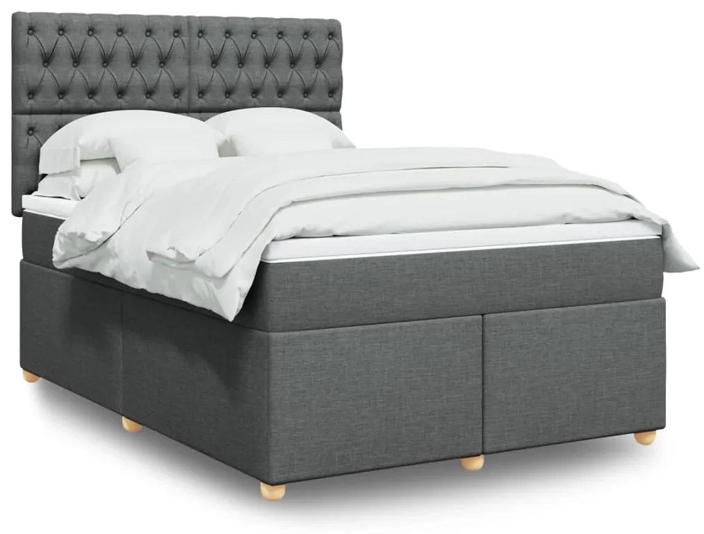 vidaXL Pat box spring cu saltea, gri închis, 140x200 cm, textil