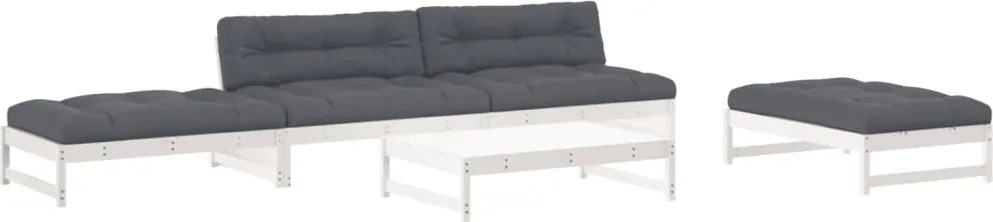 vidaXL Set mobilier relaxare grădină&perne 6 piese alb lemn masiv pin