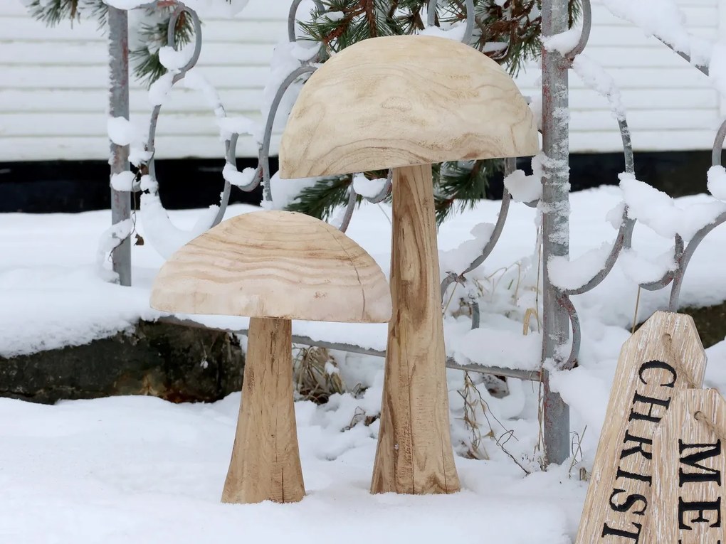 Ciupercă decorativă din lemn de paulownia, H40/D30 cm