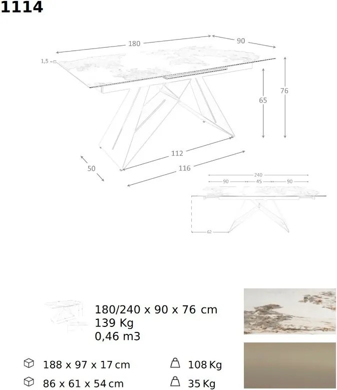 Masa extensibila deosebita design LUX Porcelain Marble 180-240cm