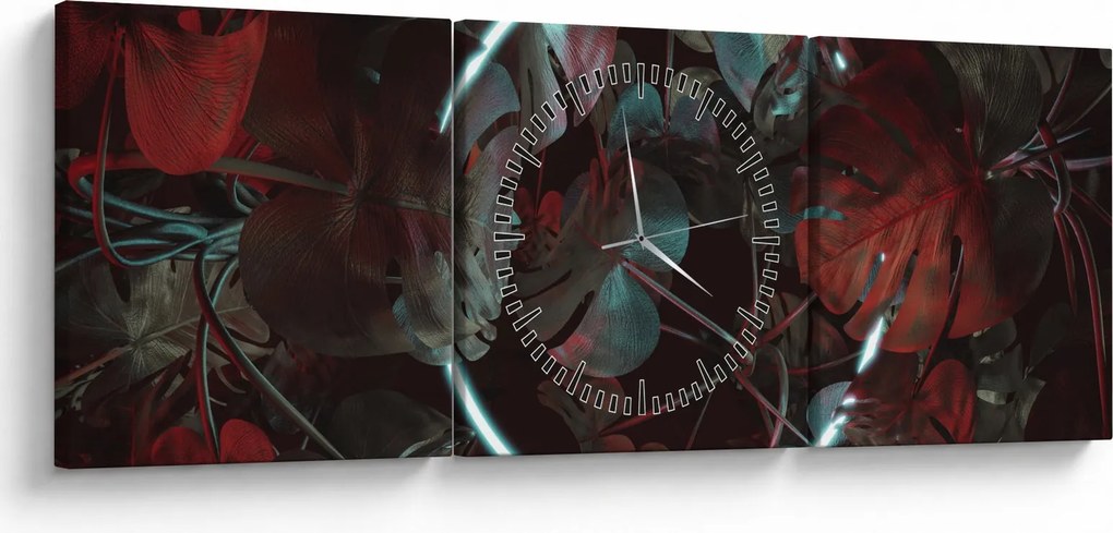 Tablou - Cerc de neon între palmieri (cu ceas) (90x30 cm)