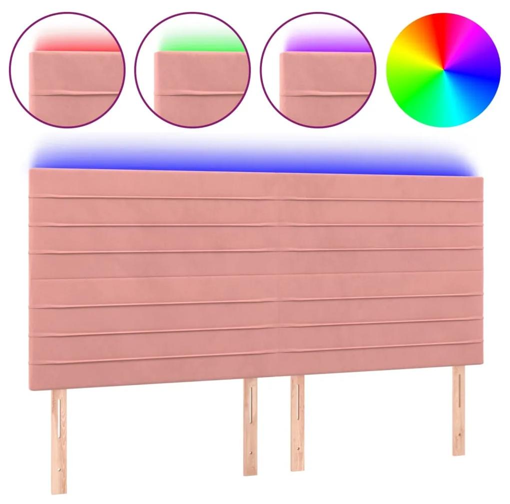 Tablie de pat cu LED, roz, 200x5x118 128 cm, catifea 1, Roz, 200 x 5 x 118 128 cm