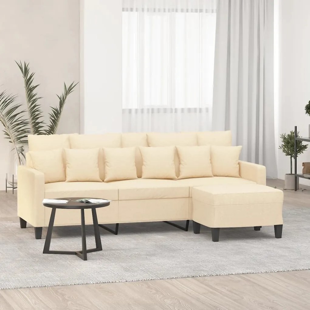 3153447 vidaXL Canapea cu 3 locuri cu taburet, crem, 180 cm, material textil