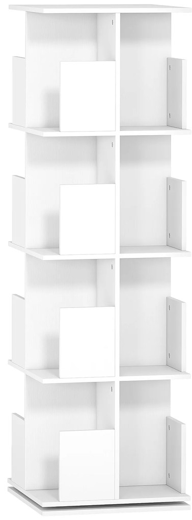 HOMCOM Bibliotecă rotativă cu 4 niveluri, etajeră de depozitare cu 16 compartimente, 39 x 39 x 128,3 cm, alb | Aosom Romania