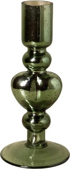 Sfeșnic din sticlă cu inimă sculptată, verde-maro, finisaj lucios, 17×8 cm, „Coeur Vert"