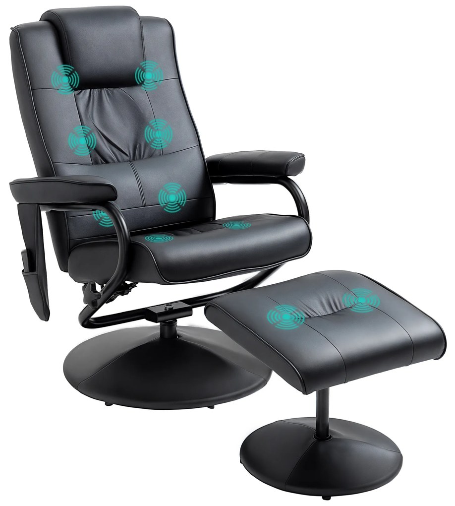 HOMCOM Fotoliu de Masaj și Relaxare electric pivotant inclinabil cu Suport pentru Picioare imitație de piele Negru | Aosom Romania