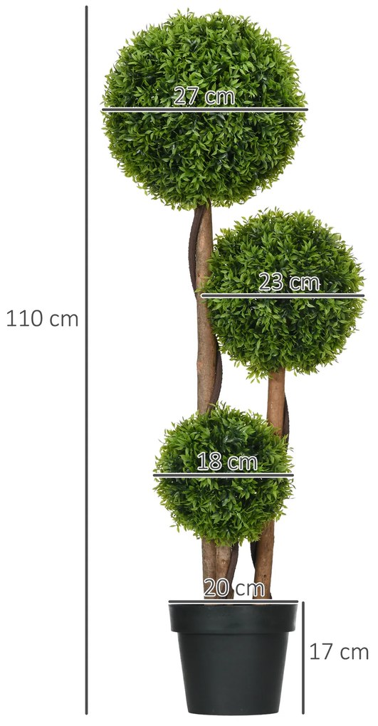 HOMCOM Arbore artificial buxus cu 3 bile frunze de bambus ghiveci inclus interior și exterior înălțime 110 cm verde | Aosom Romania