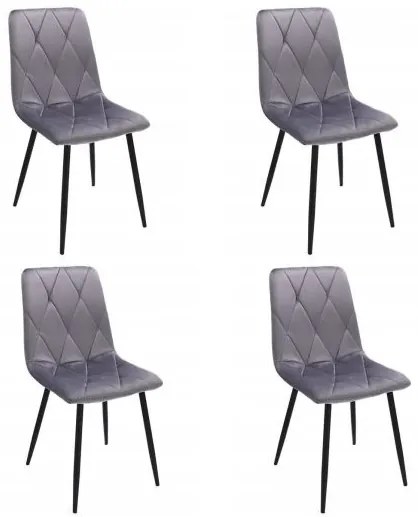 Scaune bucatarie/living, matlasate, catifea, metal, gri, set 4 buc, 44x52x89 cm, Piado
