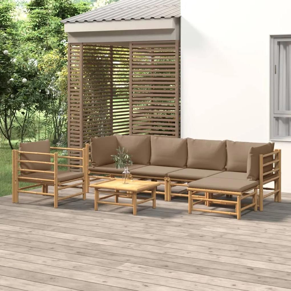 3155117 vidaXL Set mobilier de grădină cu perne gri taupe, 7 piese, bambus