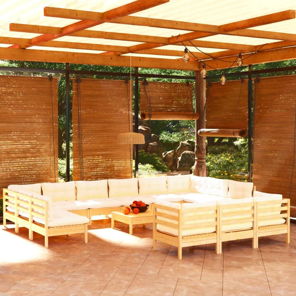 3097289 vidaXL Set mobilier grădină cu perne crem, 14 piese, lemn masiv de pin