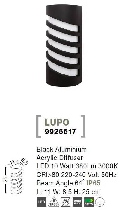 Aplica perete LED moderna pentru iluminat exterior IP65 LUPO