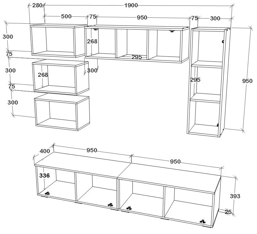 Living haaus V14, Antracit/Stejar Artisan, L 190 cm