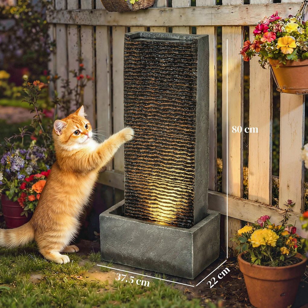 Outsunny Fântână 2 niveluri pentru grădină cu iluminare LED, pompă, aspect granit 37,5 x 22 x 80 cm | Aosom Romania