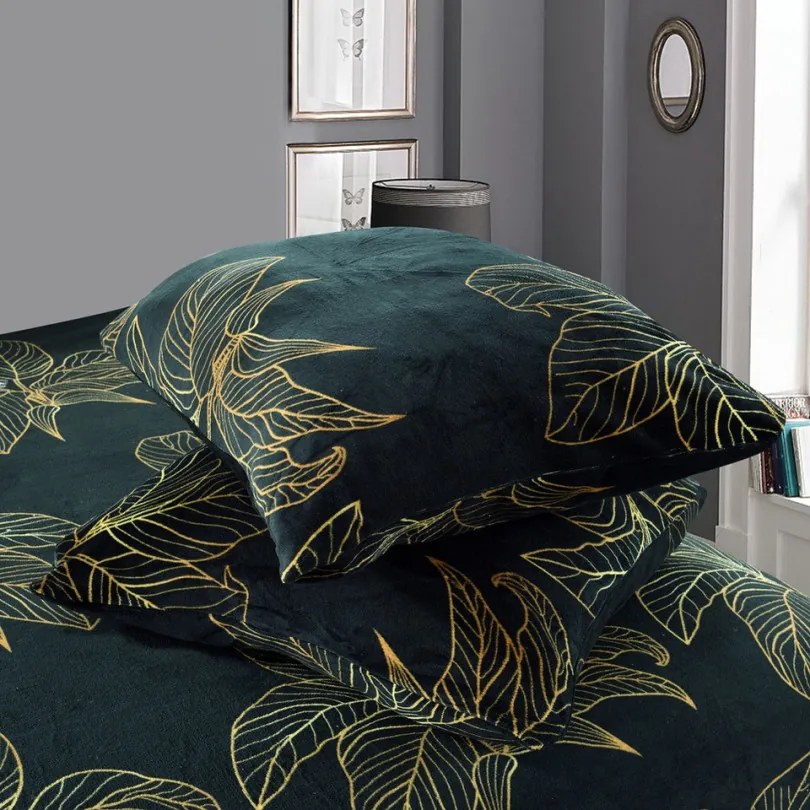 Lenjerie de pat de pluș verde cu monstera Dimensiune: 200x220 + 2x 70x80