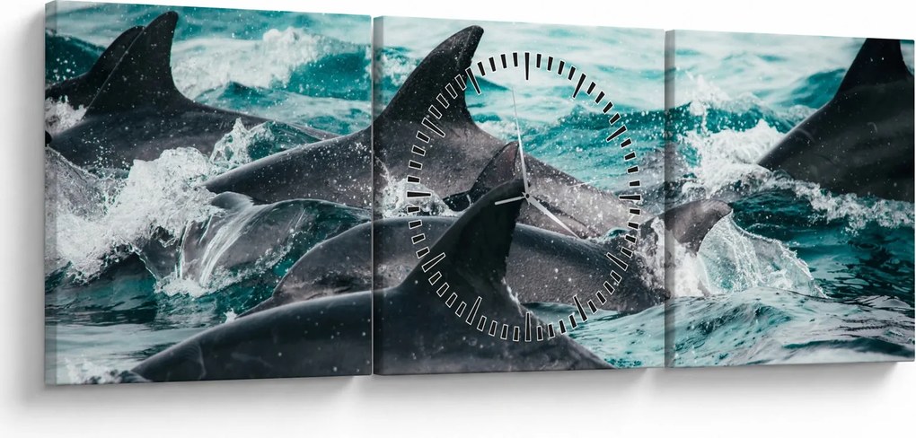 Tablou - Delfini în ocean (cu ceas) (90x30 cm)