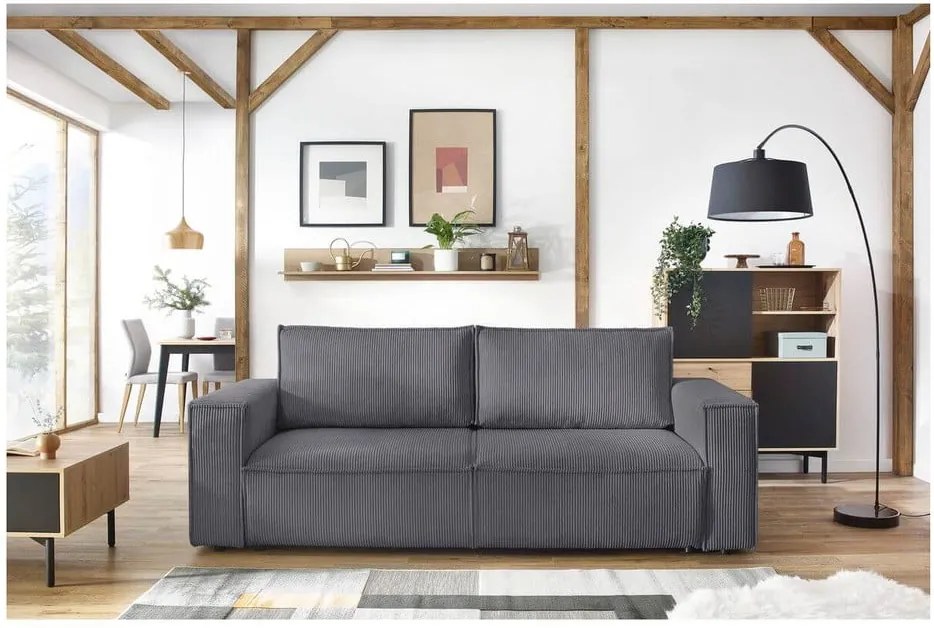 Canapea extensibilă din reiat Bobochic Paris Nihad, 245 cm, gri închis