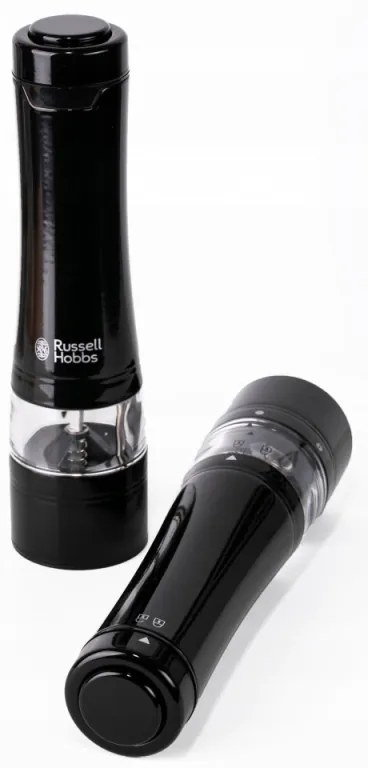 Moara electrica de sare si piper Russell Hobbs Black 28010-56, Mecanism ceramic, LED, Negru