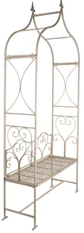 Arcada decorativa de gradina cu banca, alb, din metal, aspect vintage
