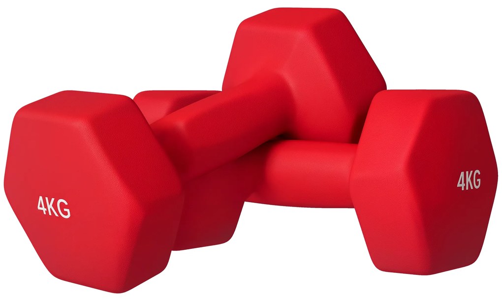 SPORTNOW Set de 2 Greutăți Hexagonale, Gantere cu Prindere Antiderapantă pentru Antrenament de Fitness, 2x4 kg,19x8x8 cm, Roșu | Aosom Romania